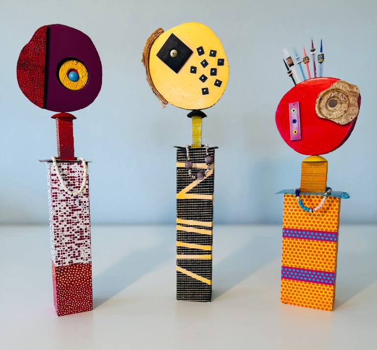Original Abstract Sculpture by Wayne Kiser | Abstract Art on Wood | My Three Sisters Dressed & Ready for the Dance
