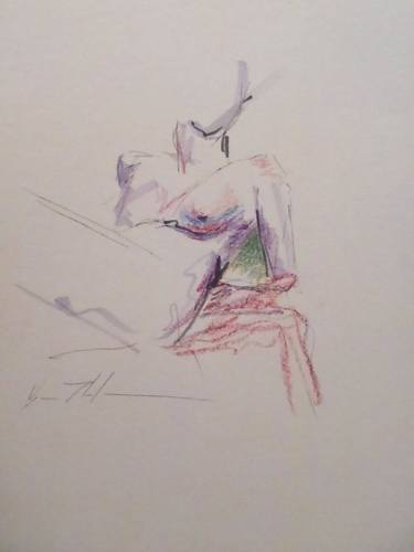 Original Abstract Expressionism Nude Drawing by Virginia T Coleman