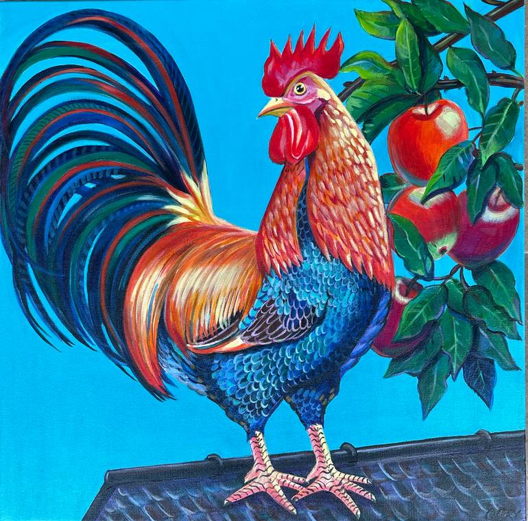 Original Rural Life Painting by Olena Prykhodko | Expressionism Art on Canvas | The guardian of the apple orchard