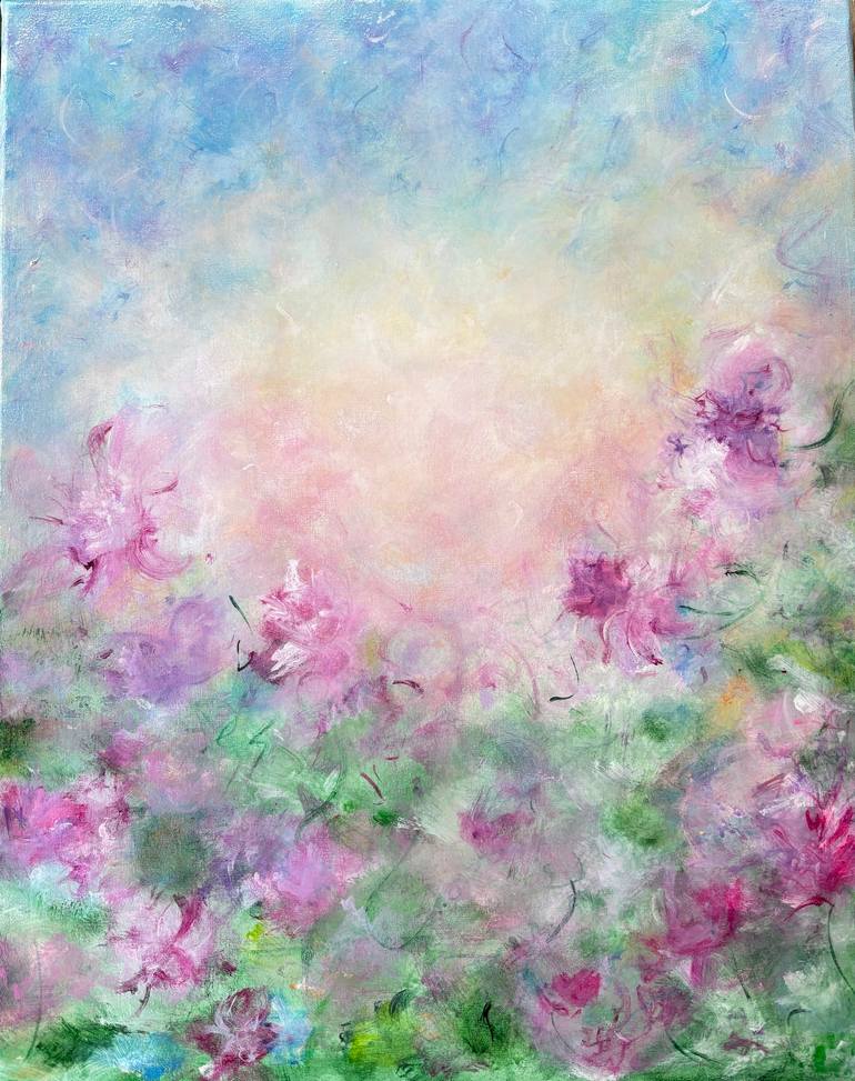 Original Floral Painting by Maro Melkonian | Abstract Art on Canvas | Whispers of Spring | Soft Pastel Abstract in Green & Pink