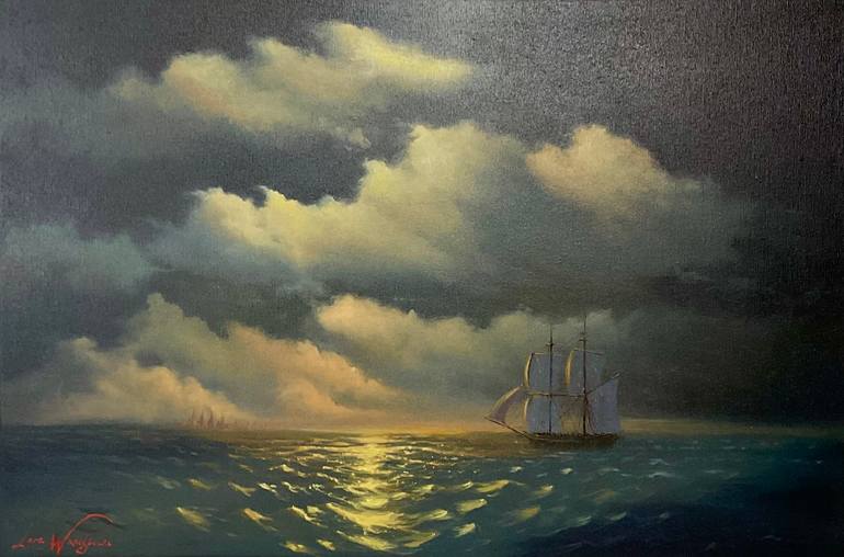Original Romanticism Seascape Painting by Lara Wasiljewa 