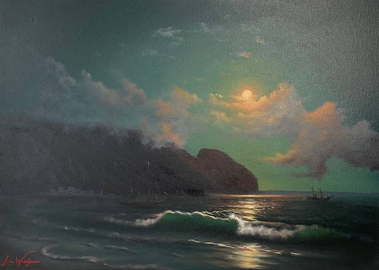 Original Seascape Painting by Lara Wasiljewa | Classicism Art on Canvas | Where the Moon Whispers to the Sea