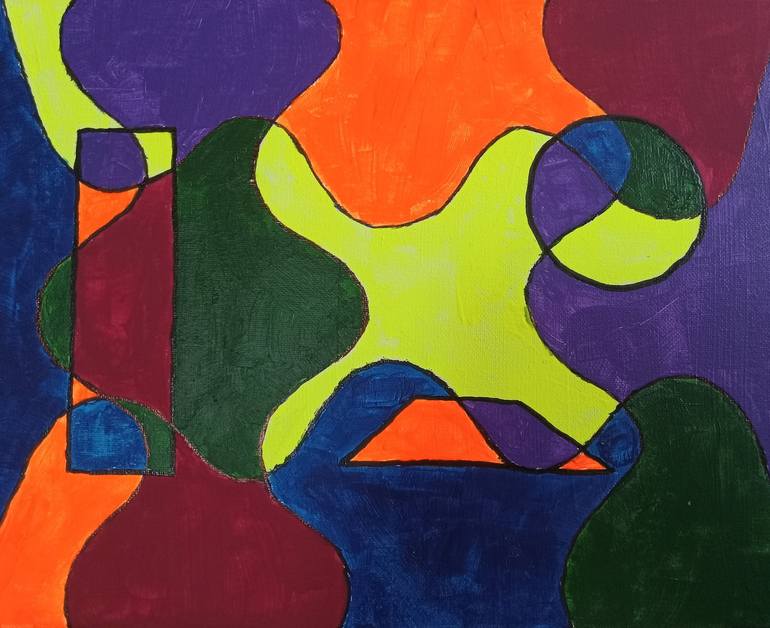 Original Patterns Painting by Azoth Z | Cubism Art on Canvas | Shapes and Colors I