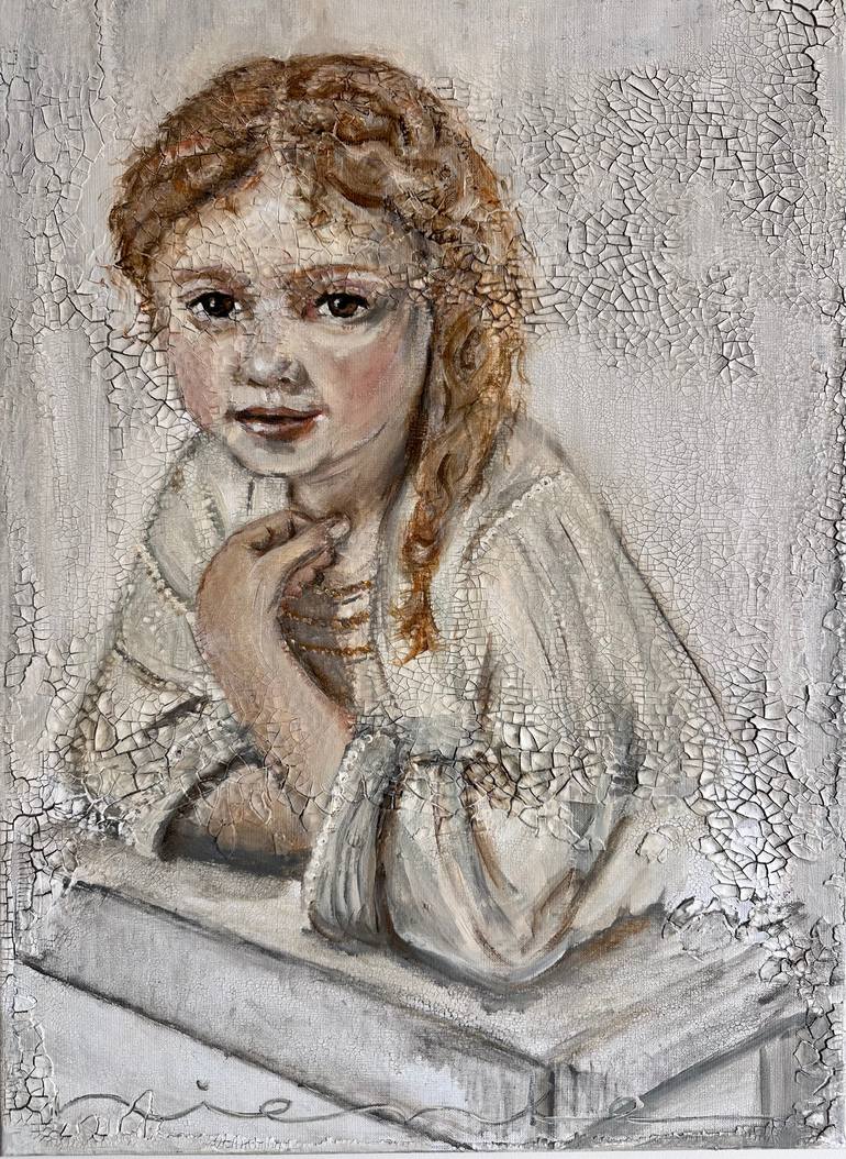Original Children Painting by Nienke Visscher | Contemporary Art on Canvas | The little Girl at the Window -- A Quiet Presence