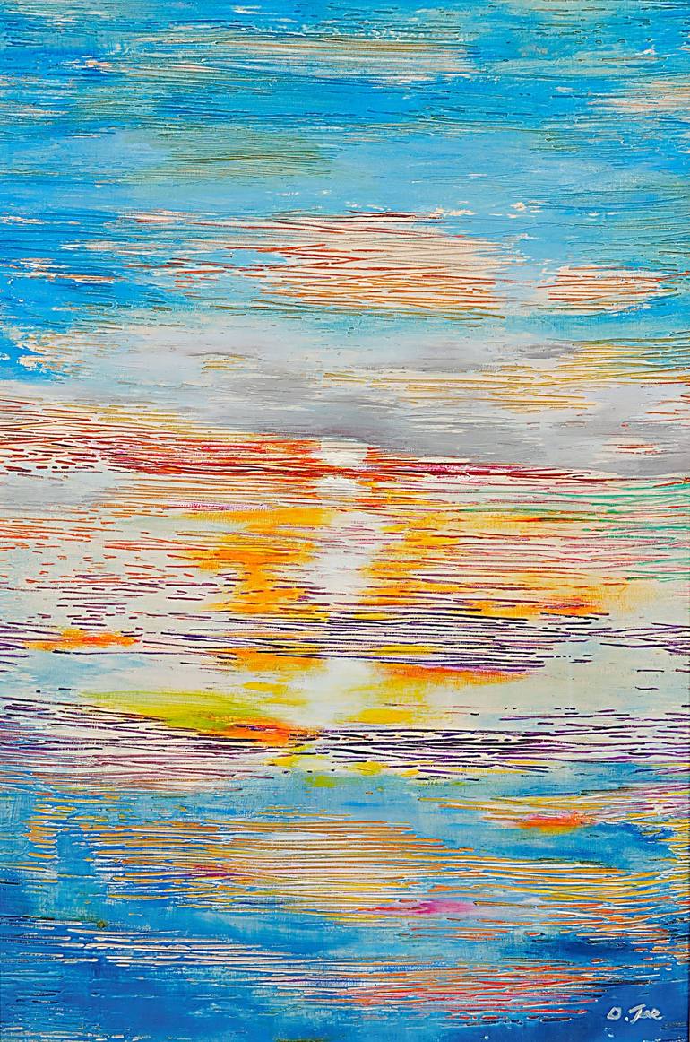 Original Seascape Painting by Ohjea Kwon | Figurative Art on Canvas | The Sea Where the Sunset Lingers