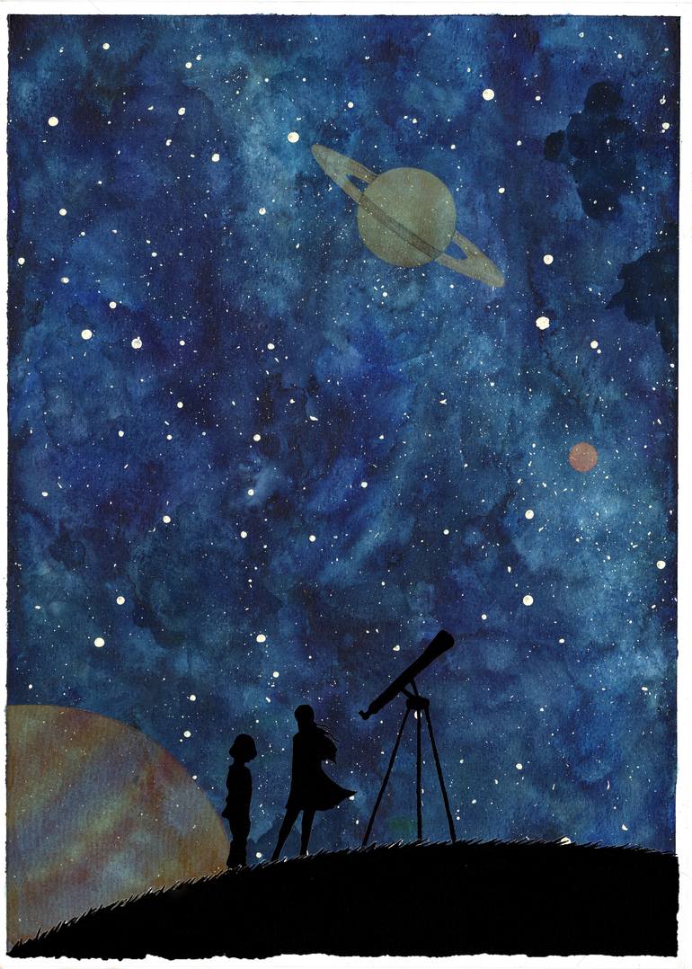 Original Surrealism Outer Space Painting by Barbara Greco