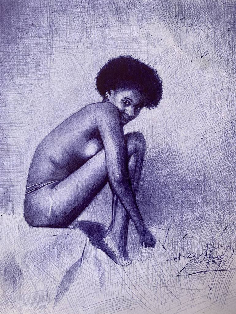 Print of Contemporary Nude Drawings by Justice Soni-Onovo