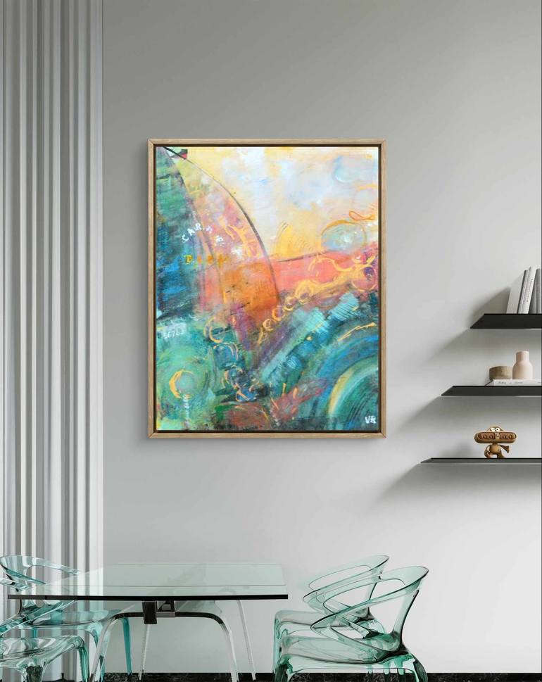 Original Abstract Expressionism Boat Painting by Victoria Velitchkova