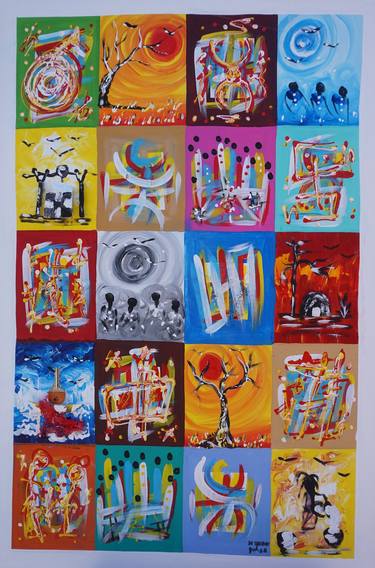 Original Abstract Family Mixed Media by Fallou Kandji