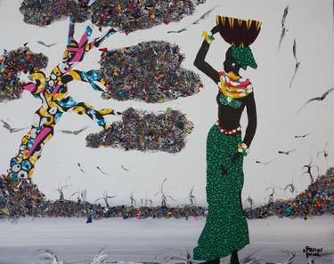 Original Abstract People Mixed Media by Fallou Kandji