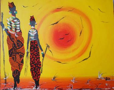 Original Abstract Expressionism People Mixed Media by Fallou Kandji