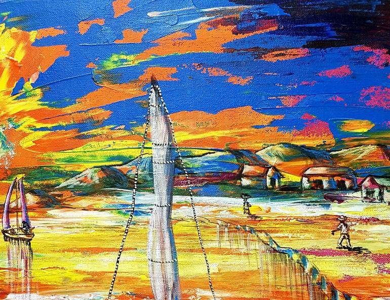 Original Contemporary Boat Painting by Pizaro Petitzil  michelet 