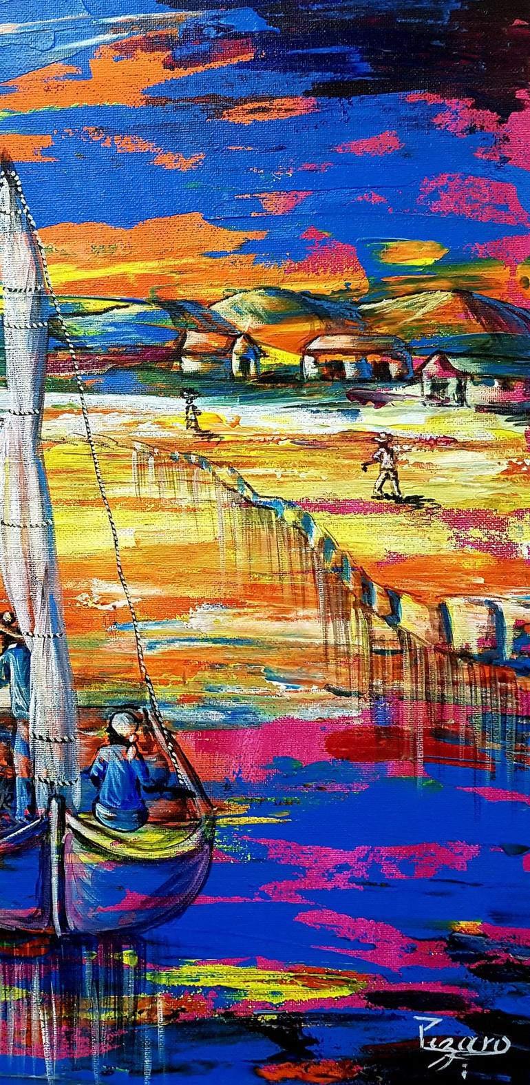 Original Contemporary Boat Painting by Pizaro Petitzil  michelet 