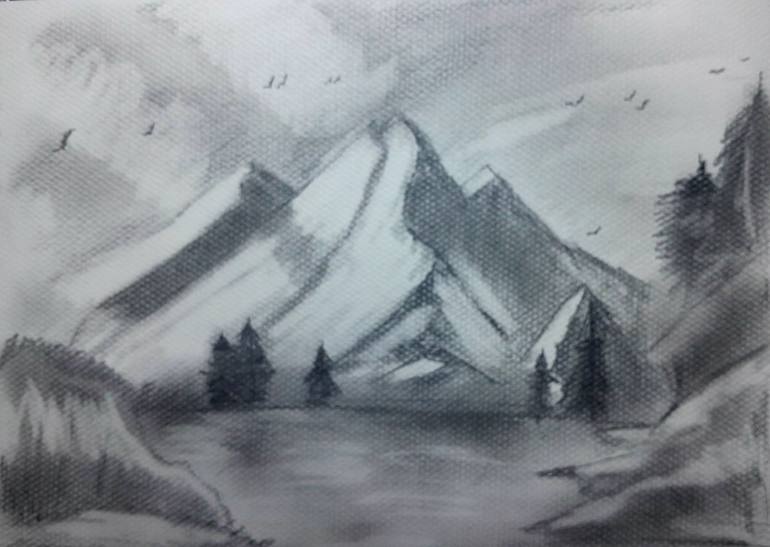 Black and white Landscape Drawing by Sundas Abbasi | Saatchi Art