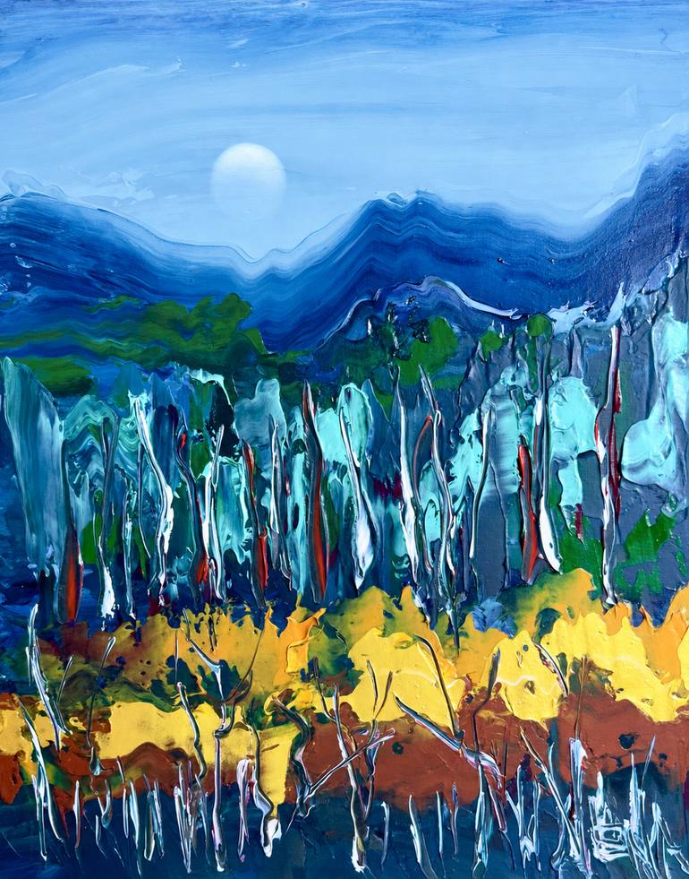 Original Landscape Painting by Vena Grebenshikov | Abstract Art on Canvas | Night in the Mountains