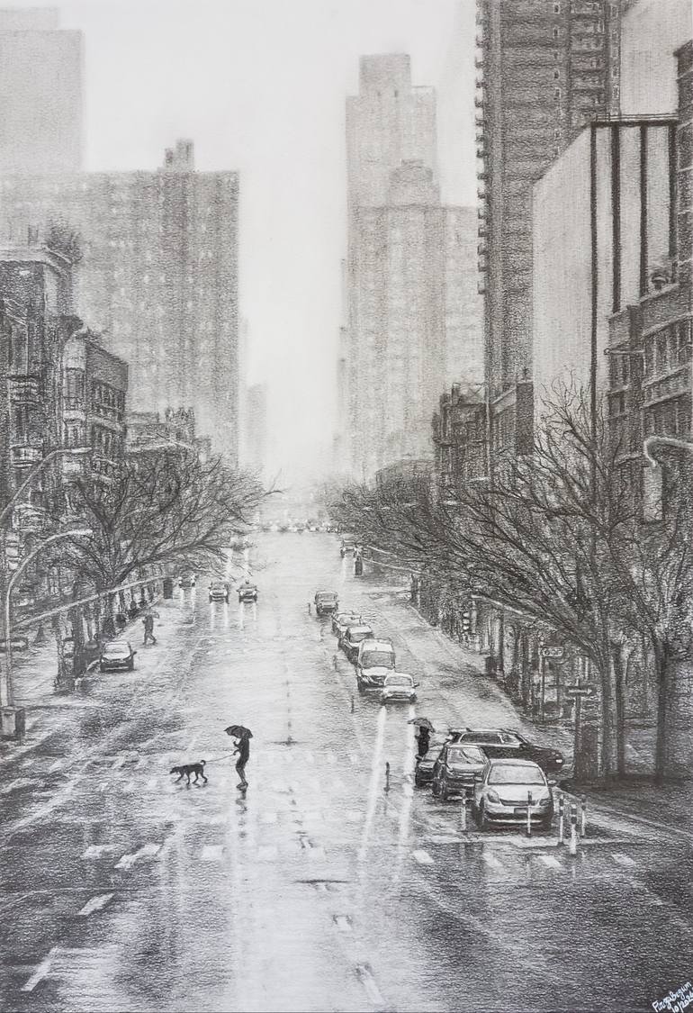 Rainy City Drawing by Firoza Begum | Saatchi Art