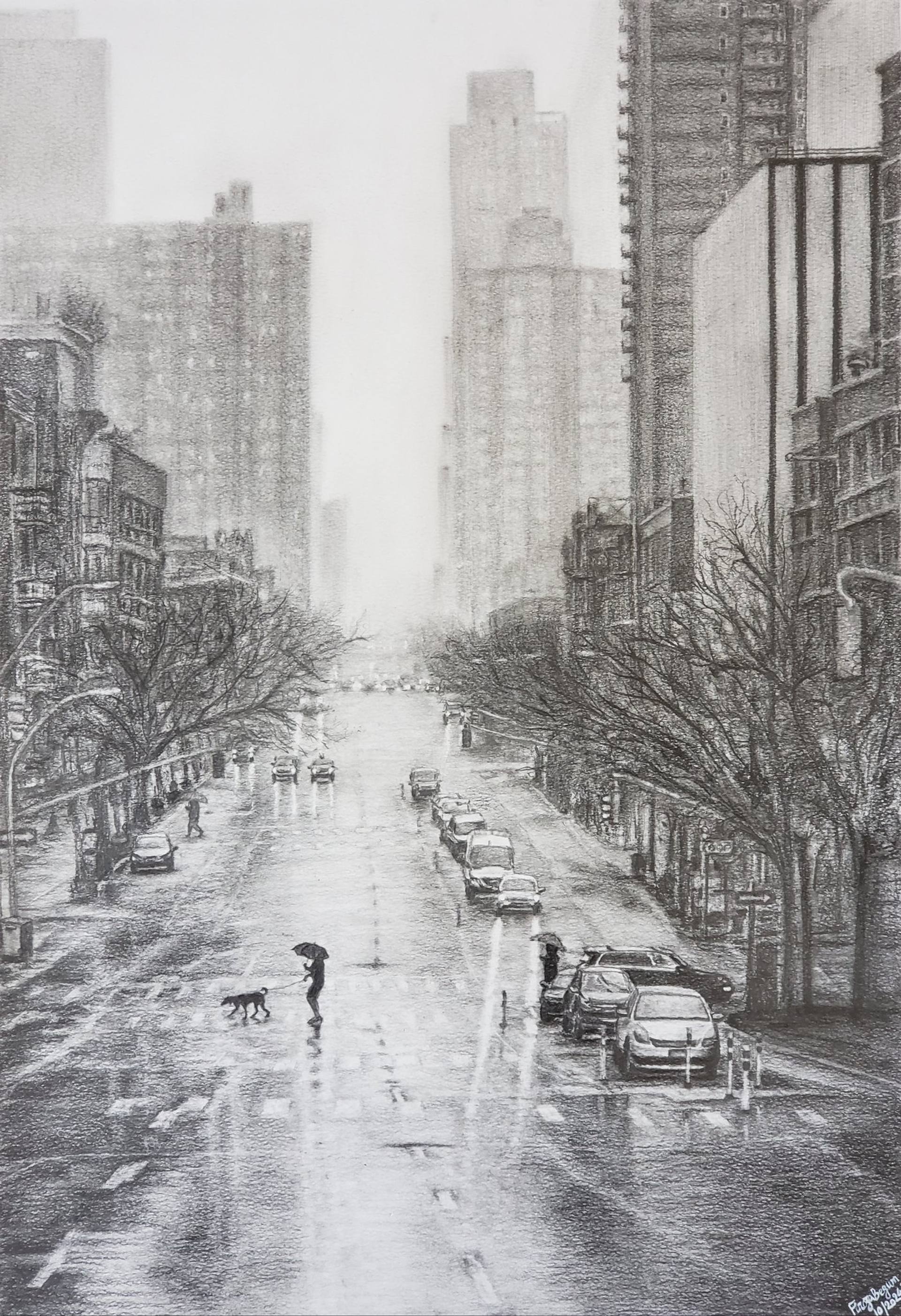 Rainy City Drawing by Firoza Begum | Saatchi Art