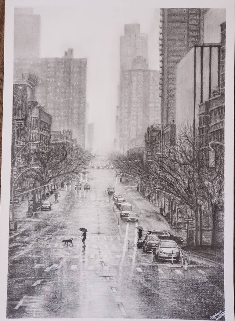 Original Realism Cities Drawing by Firoza Begum