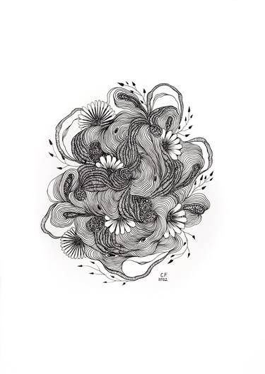 Original Black & White Floral Drawings by Caterina Francu