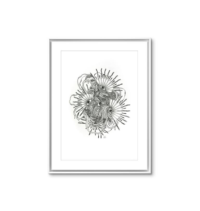Original Black & White Fantasy Drawing by Caterina Francu
