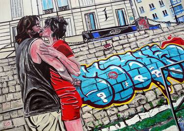 Original Street Art Love Paintings by Jerome Labrunerie