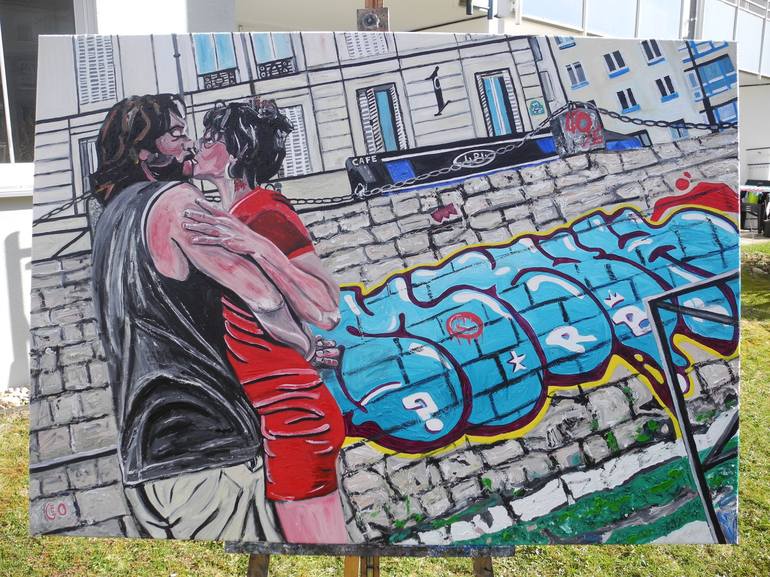 Original Street Art Love Painting by Jerome GEO Labrunerie