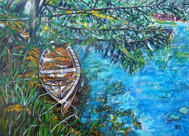 Original Impressionism Boat Paintings by Jerome Labrunerie