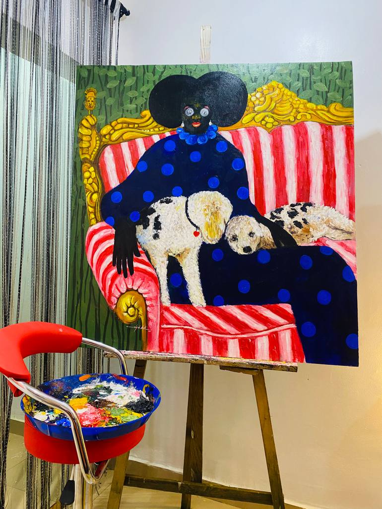 Original Abstract Expressionism Family Painting by Olajide Kuti