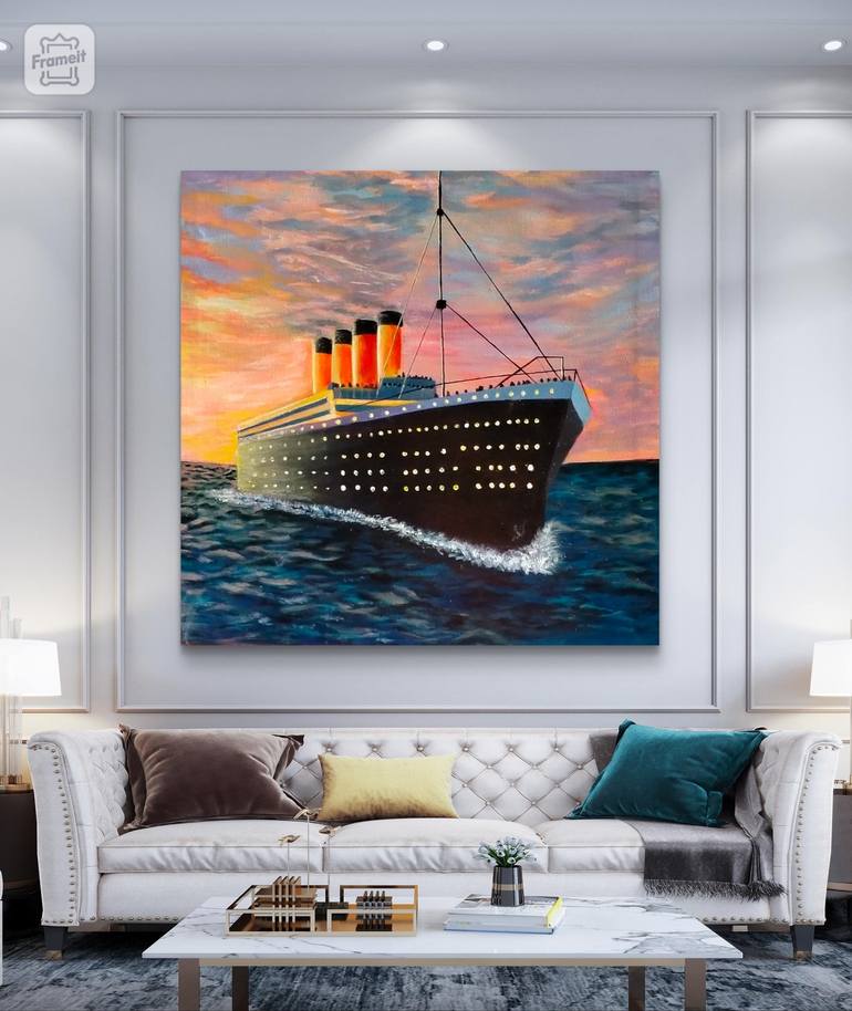 Original Art Deco Boat Painting by Farina Rafique