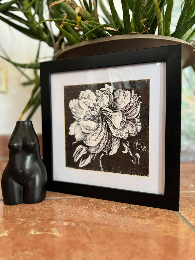 Original Abstract Expressionism Floral Drawing by Alla Badsar