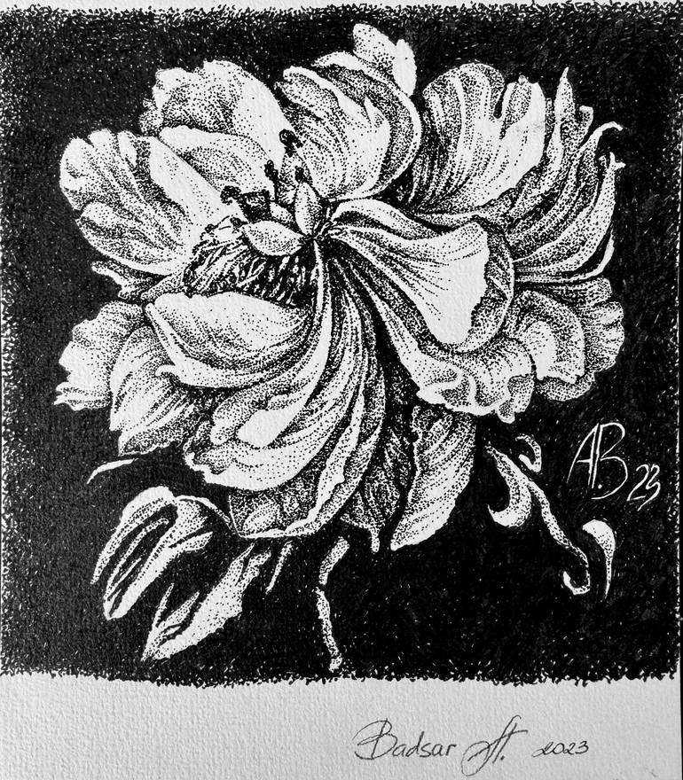 Original Abstract Expressionism Floral Drawing by Alla Badsar