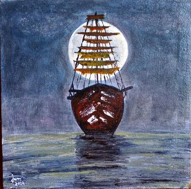 Original Art Deco Boat Paintings by Javaria Amber