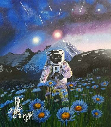 Original Futurism Outer Space Paintings by Minahil Adeel