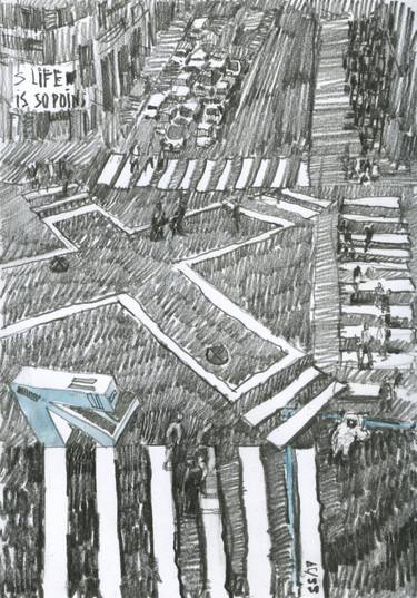 Original Abstract Expressionism Cities Drawings by Stanislav Sapukhin