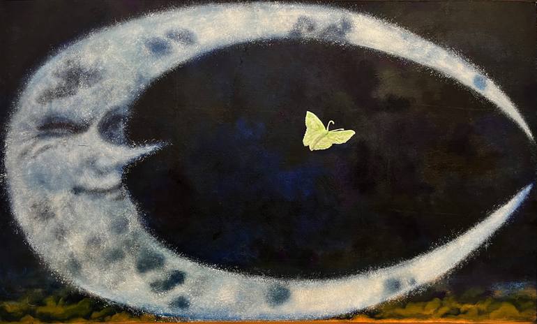 Original Sunset Painting by Sebastian Holbrey | Contemporary Art on Hardboard | I like the moon