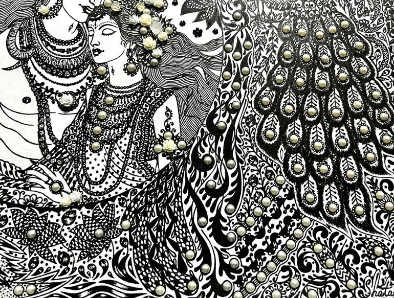 Original Black & White Religion Mixed Media by Shatabdi Mandal