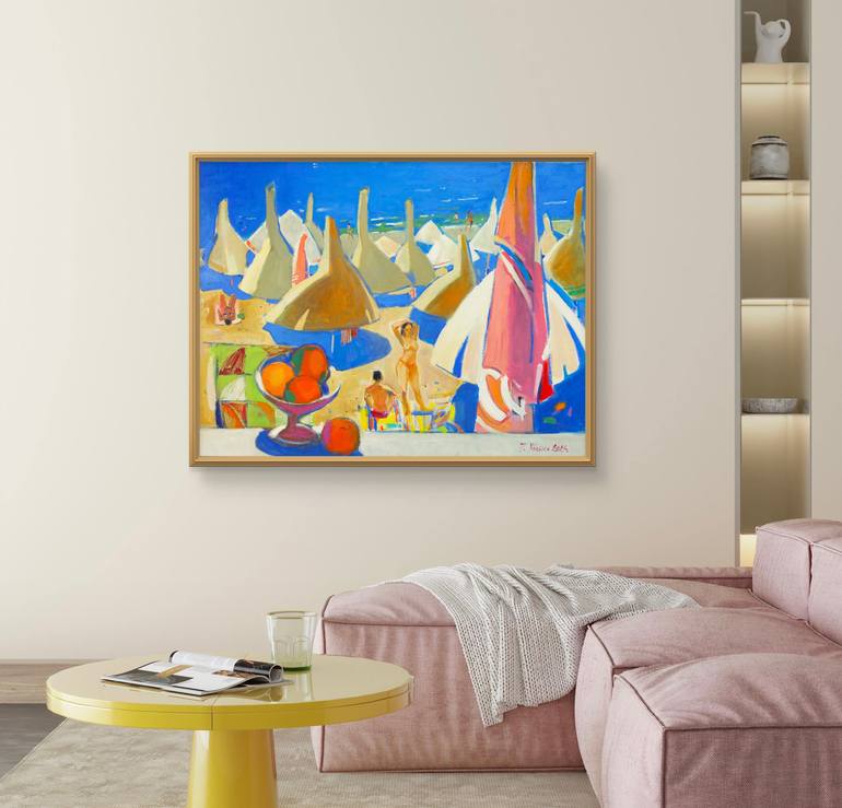 Original Abstract Expressionism Beach Painting by Artidea Gallery