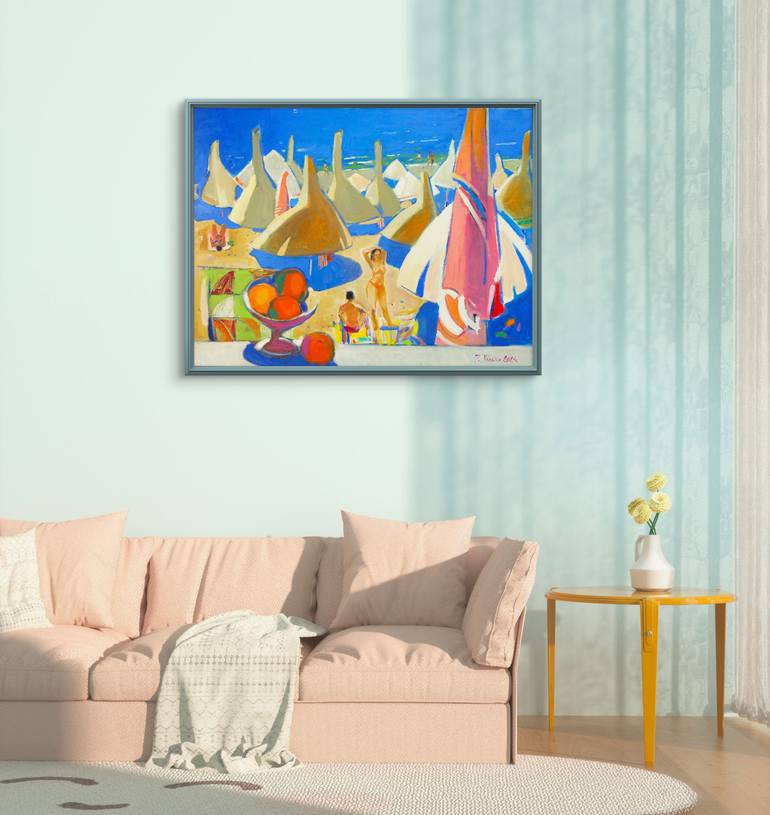 Original Abstract Expressionism Beach Painting by Artidea Gallery