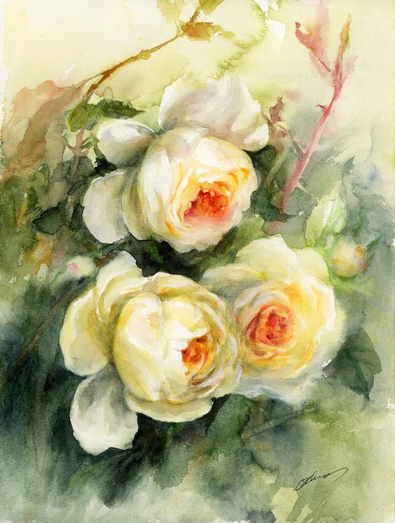 White roses Painting by Cecilia Xiao Saatchi Art