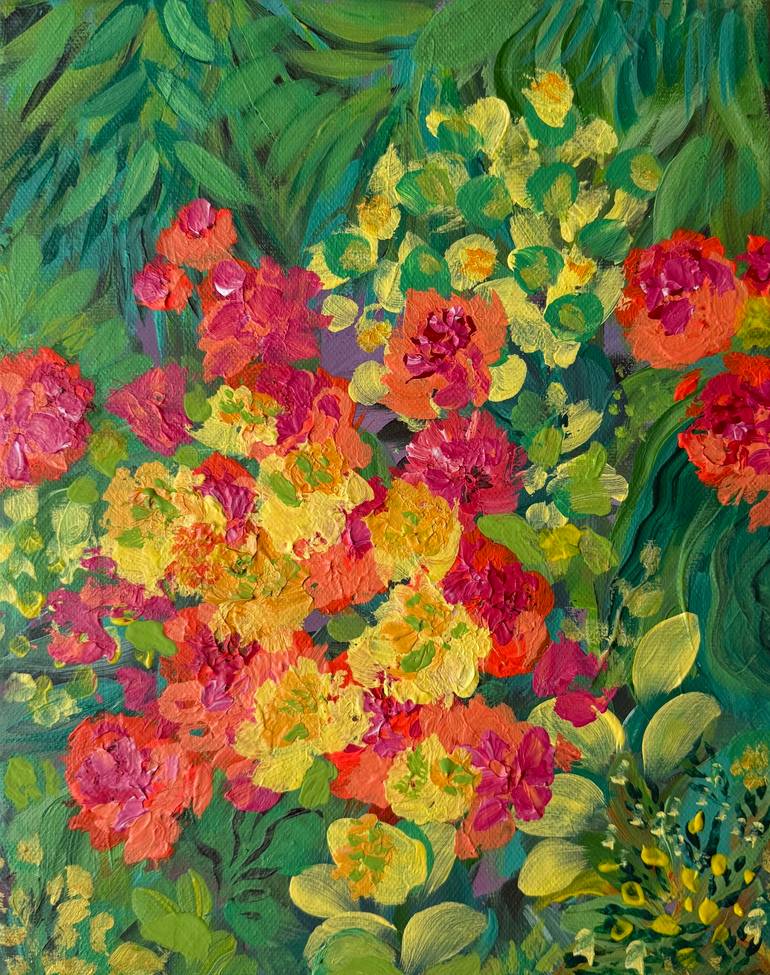 Original Abstract Painting by Lucia Gazzi | Abstract Expressionism Art on Canvas | Flowers-Two Piece Set