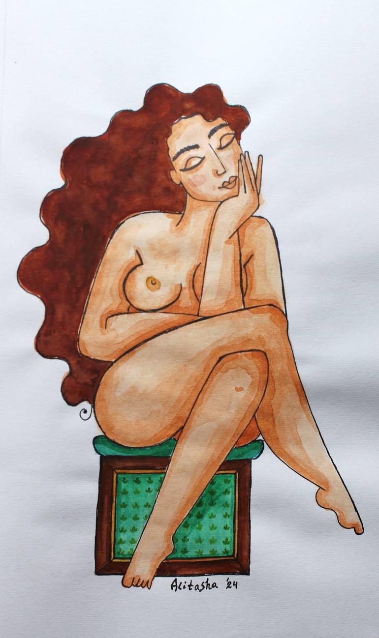 Original Abstract Nude Mixed Media by Alitasha Ahamad