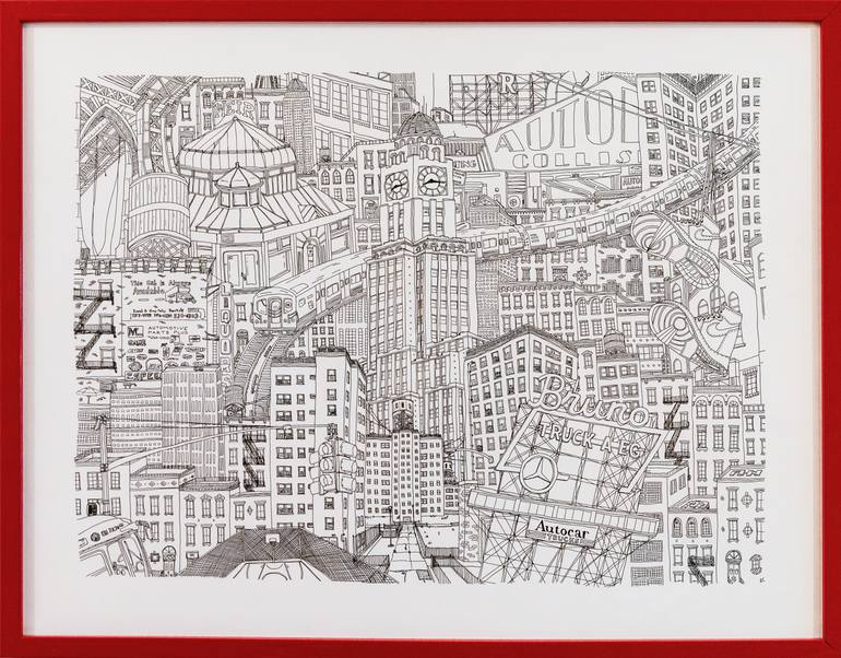 Original Black & White Cities Drawing by Zach Cole