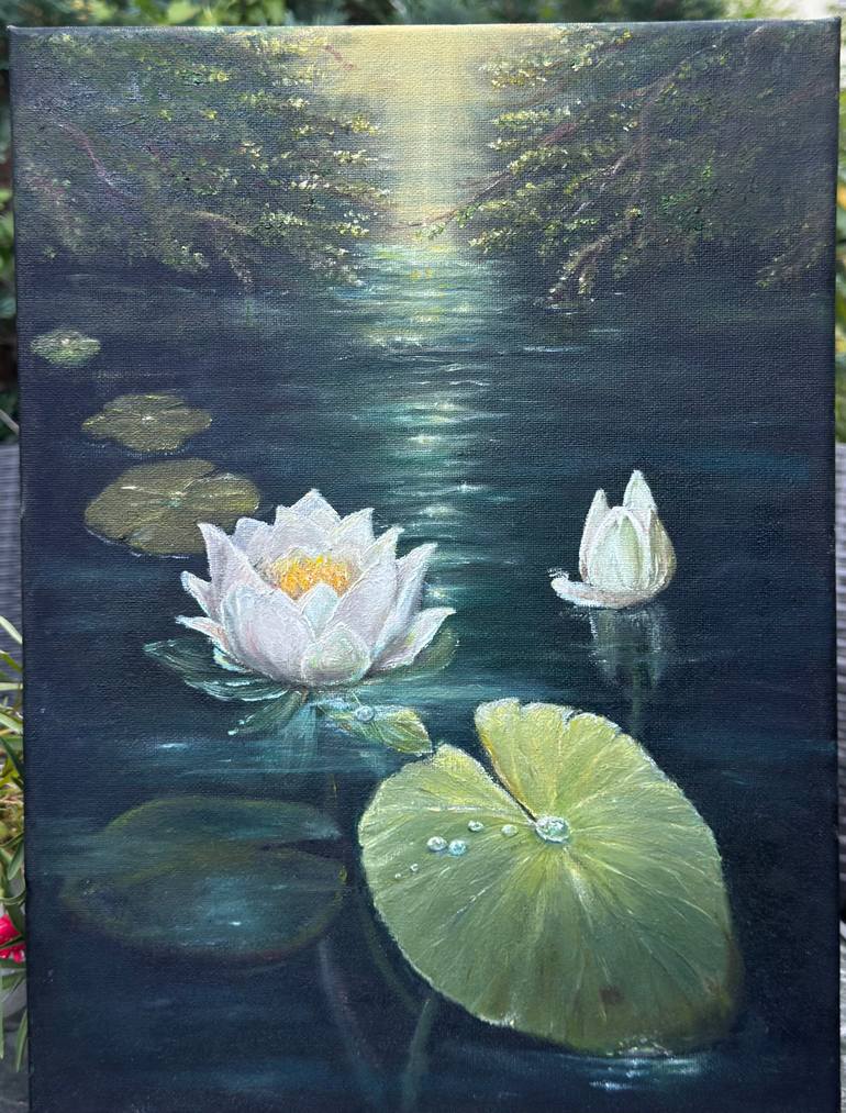 Original Botanic Painting by Sofiia Tsvietkova | Impressionism Art on Canvas | Where the Water Holds the Light