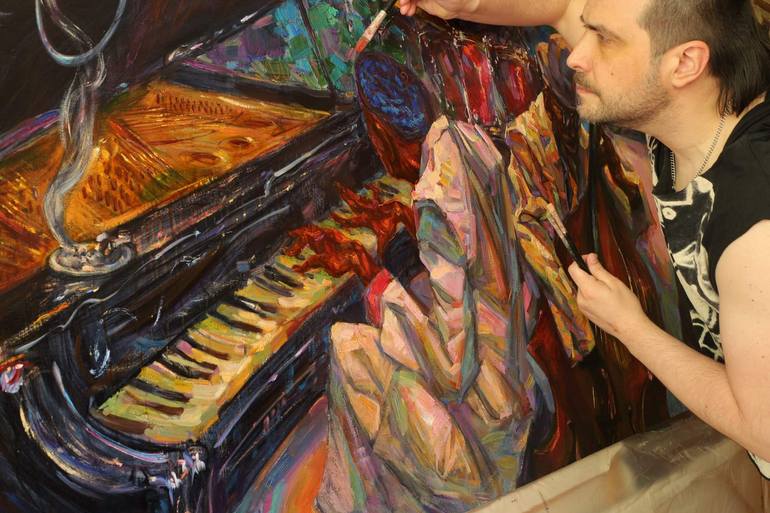 Original Abstract Expressionism Music Painting by Roman Nogin