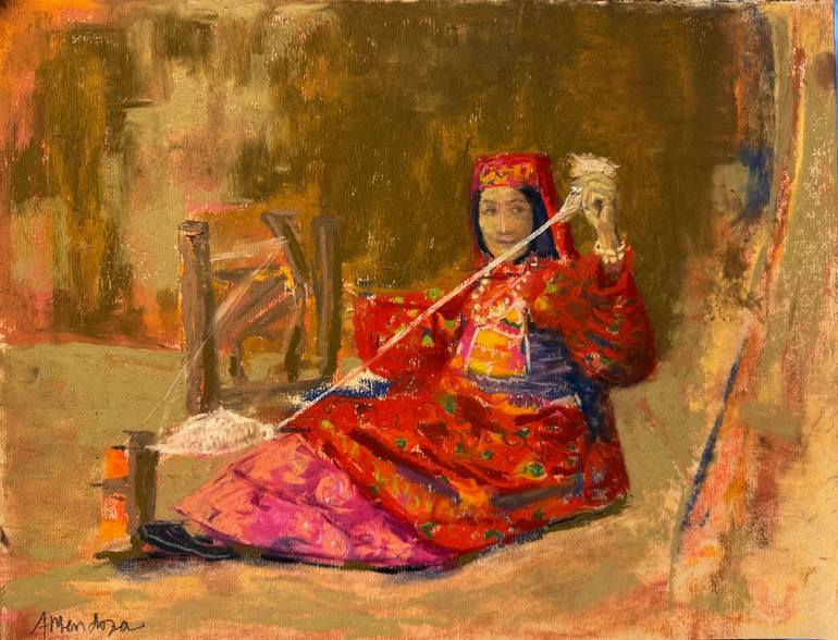 Original Women Painting by Ana Ximena Mendoza Salazar | Abstract Expressionism Art on Paper | Woman from the Afghan-China Border