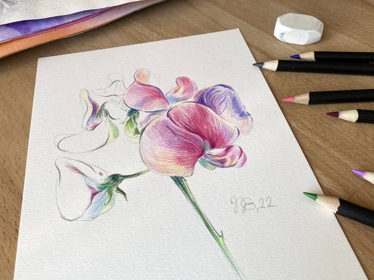 Original Realism Floral Drawing by Natalia Galnbek