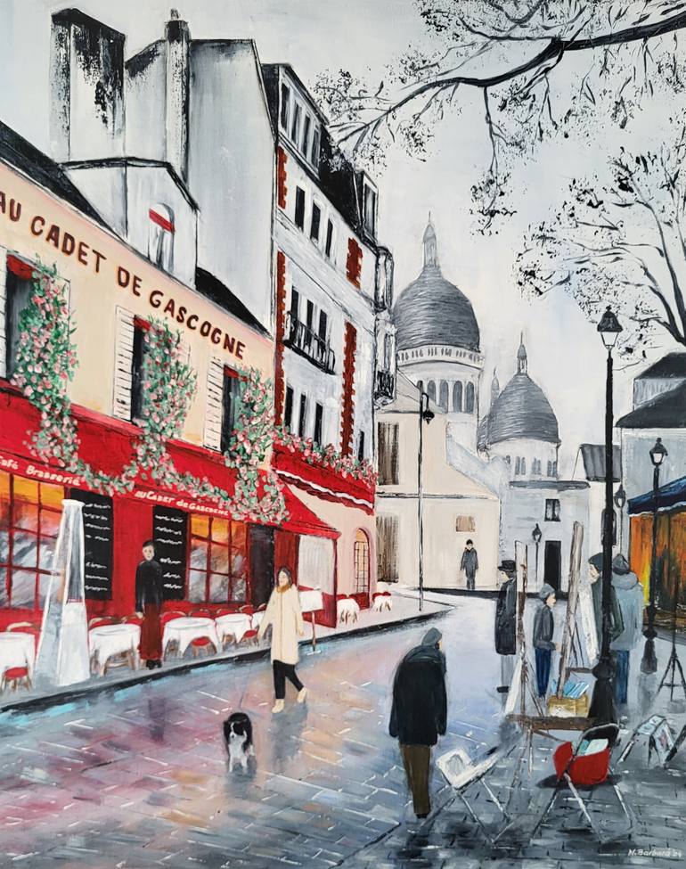 Original Cities Painting by Monica Barbara | Contemporary Art on Canvas | Winter morning in Montmartre, Paris