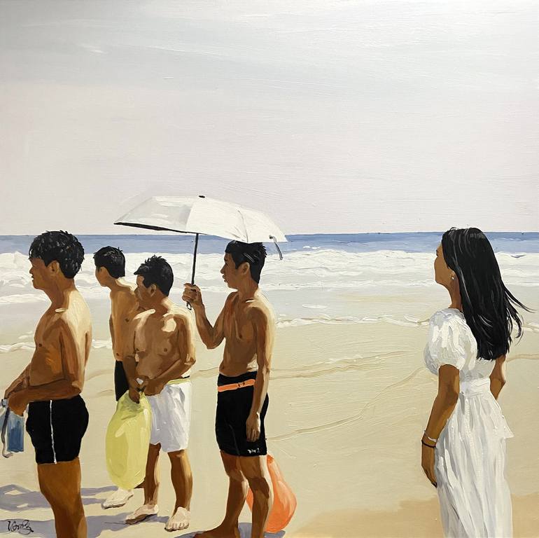 Original Conceptual Beach Painting by Haipeng Qin