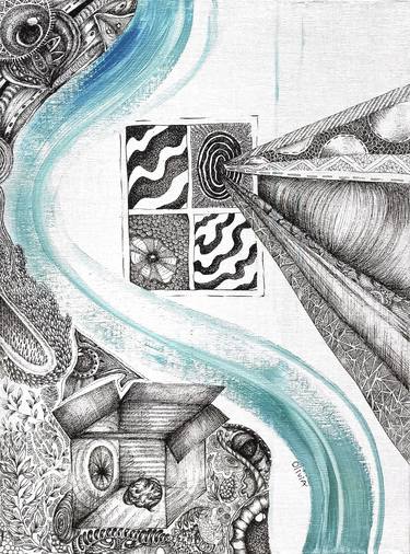 Original Black & White Abstract Painting by Olivia Voropaeva