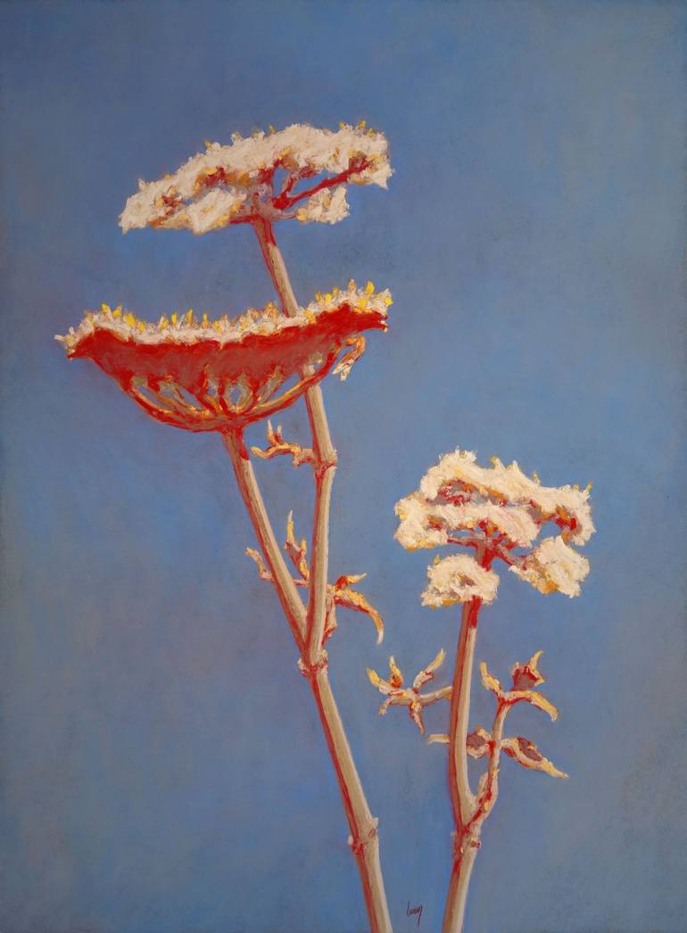 Original Floral Painting by Francois Cusson | Figurative Art on Wood | Wild carrot, red